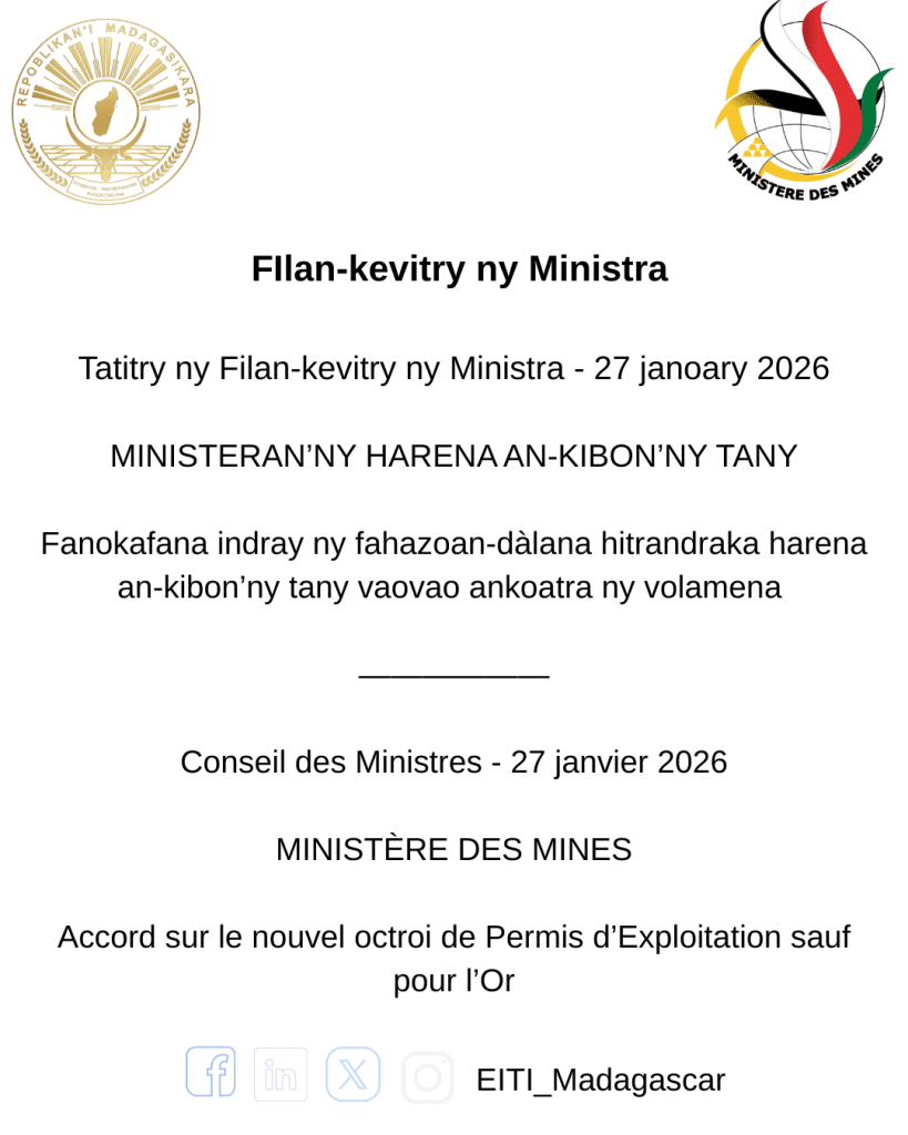 Conseil des Ministres – 27 janvier 2026