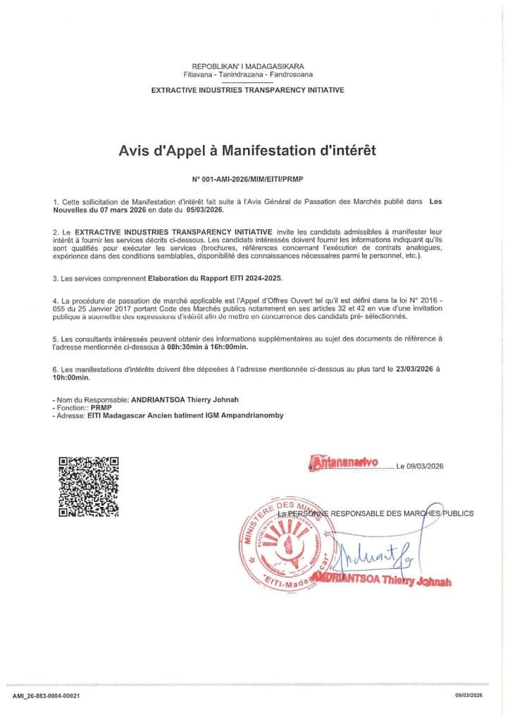 AVIS D&rsquo;APPEL À MANIFESTATION D&rsquo;INTÉRÊT