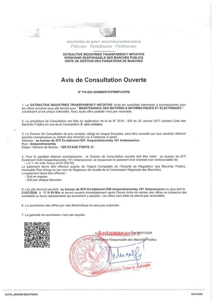 AVIS DE CONSULTATION OUVERTE : MAINTENANCE DES MATÉRIELS INFORMATIQUES ET ÉLECTRIQUES