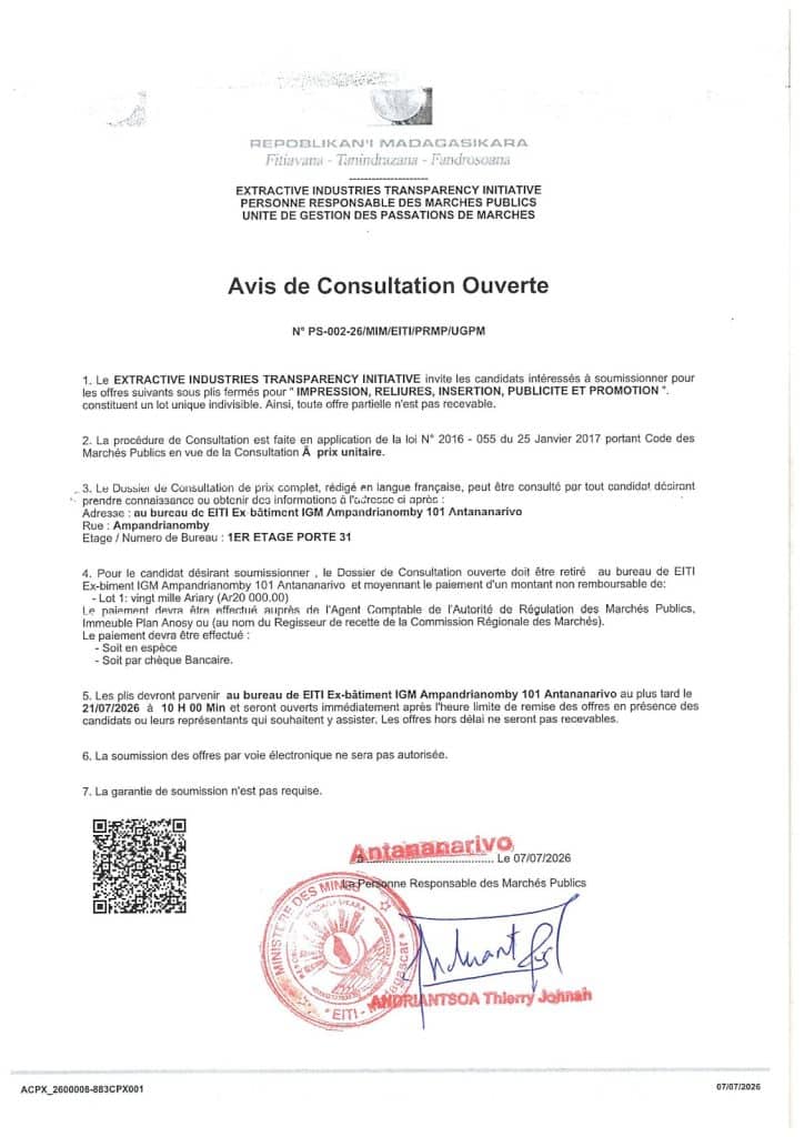 AVIS DE CONSULTATION OUVERTE : IMPRESSION, RELIURES, INSERTION, PUBLICITE ET PROMOTION